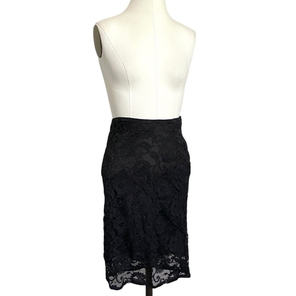 Vintage Sisley Black Lace Lined Midi Pencil Skirt - 4/6, 26-27" 🇮🇹 - Picture 3 of 11